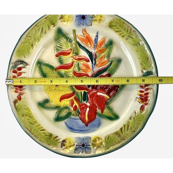 Kani Of Hawaii 10 Inch Plate Hand Made Floral Colorful Flowers Blues Red Yellow - Picture 6 of 10